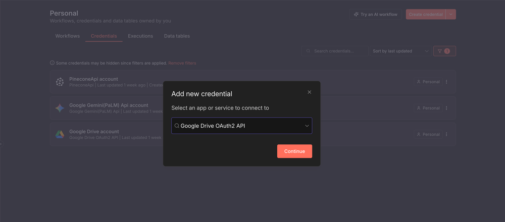Configuring credentials in n8n